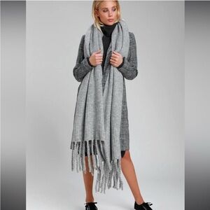 Free People Oversized Scarf with Fringe | BLACK | NWT